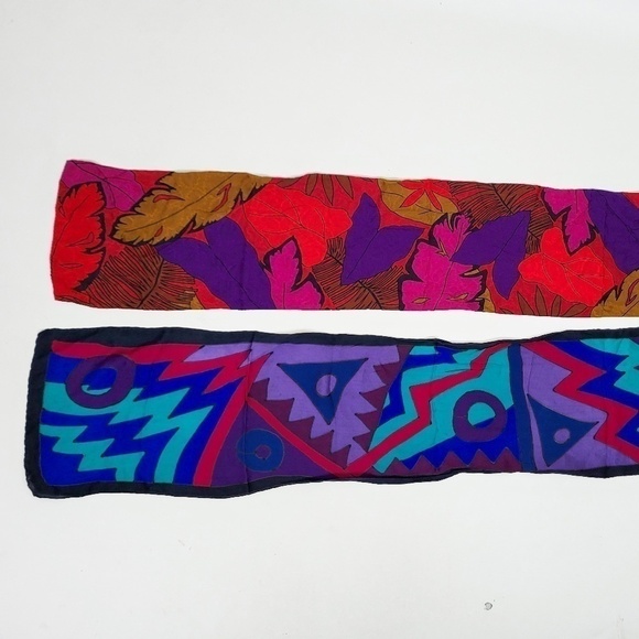 Silk Scarf Set Rectangular DIY Top Bandana abstract floral vintage retro - Picture 7 of 16